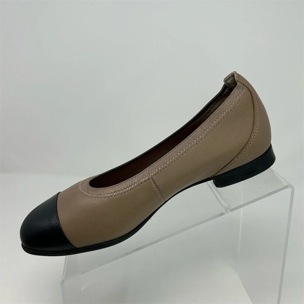 Munro Womens Cap Toe Ballet Flats Beige Black Arch Support Slip-On Size 8 WW